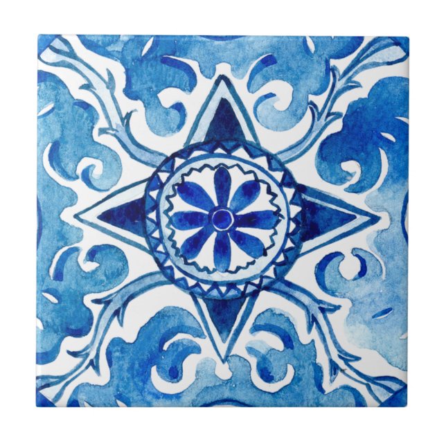 Blau-Keramik-Kachel aus mediterranem Kunsthandwerk Fliese (Vorderseite)