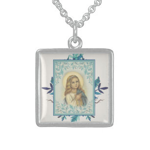 Blau  Kind   Jungfrau Mary   Religiös Sterling Silberkette
