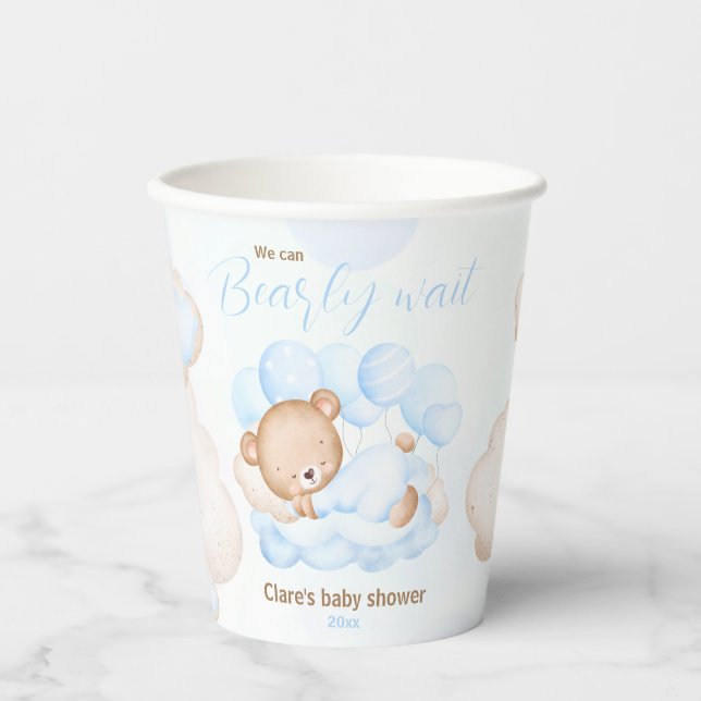Blau können wir frühzeitig abwarten Baby Dusche Pa Pappbecher (Vorderseite)
