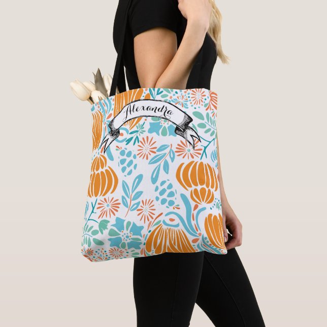 Blau, Korallen und Minze Moderne Blumen Tasche (Von Nahem)