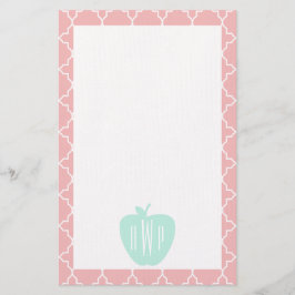 Blau + Korallenroter Quatrefoil Monogramm-Lehrer Briefpapier