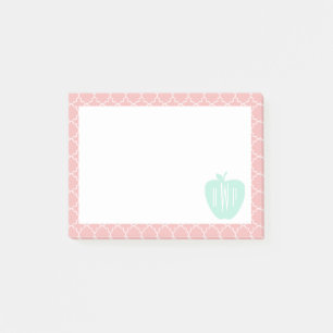 Blau + Korallenroter Quatrefoil Monogramm-Lehrer Post-it Klebezettel
