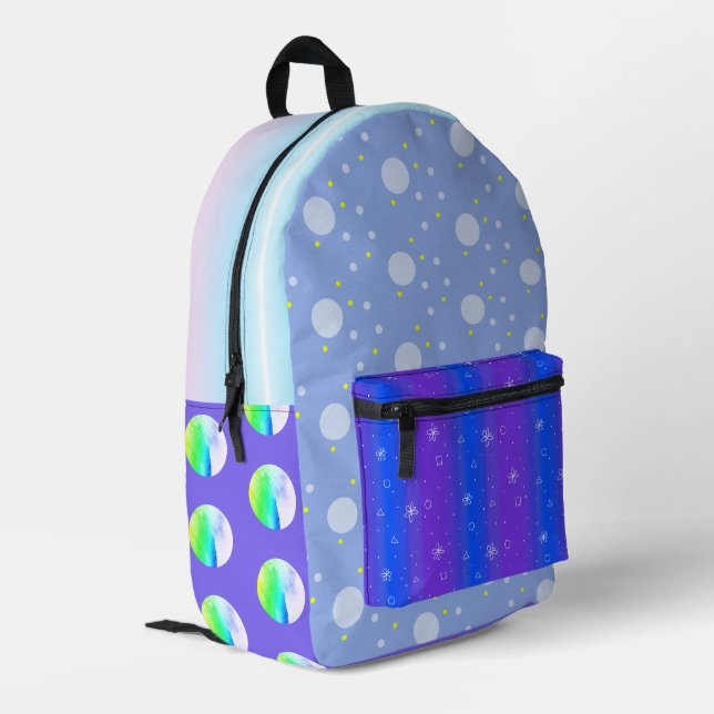 Blau kreativ bedruckter rucksack (Rückseitige Ecke links)