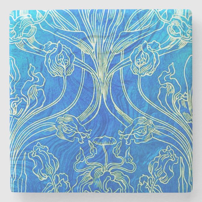 Blau, Kunst nouveau, mit Blumen, Schönheitsepoche, Steinuntersetzer (Vorderseite)