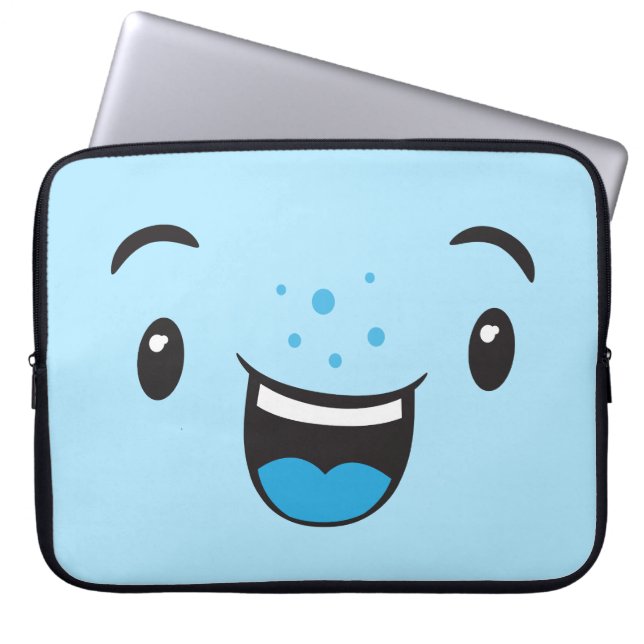 Blau lächelnd Kawaii Face Laptop Sleeve (Vorderseite)