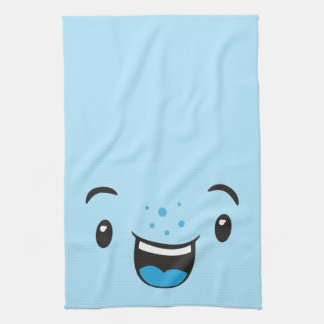 Blau lächelnd Kawaii Gesicht Küchentuch
