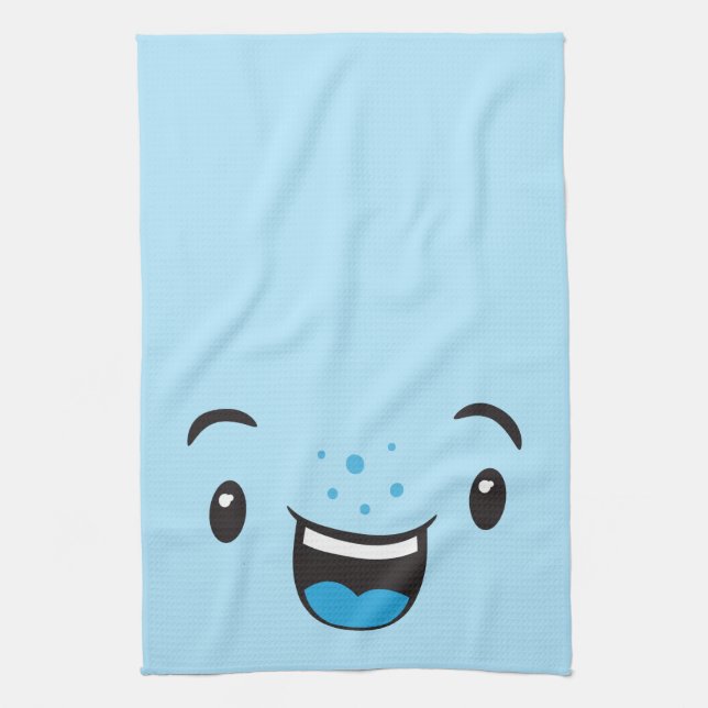 Blau lächelnd Kawaii Gesicht Küchentuch (Vertikal)