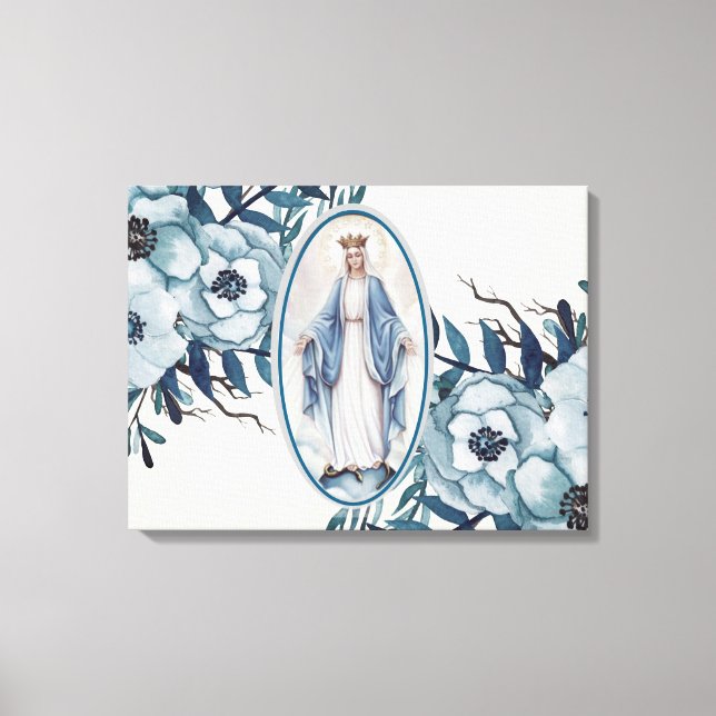 Blau | Lady of Grace | Jungfrau Mary | Spitze Leinwanddruck (Vorderseite)