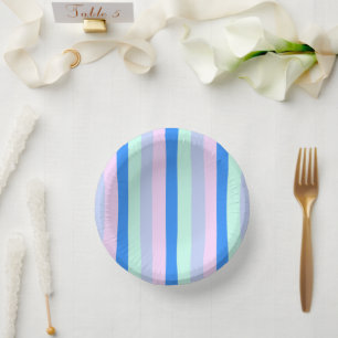 Blau, Lavendel, Rosa und Pastellfarben Grüne Strei Pappteller