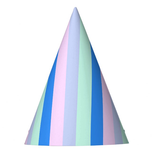 Blau, Lavendel, Rosa und Pastellfarben Grüne Strei Partyhütchen (Vorderseite)