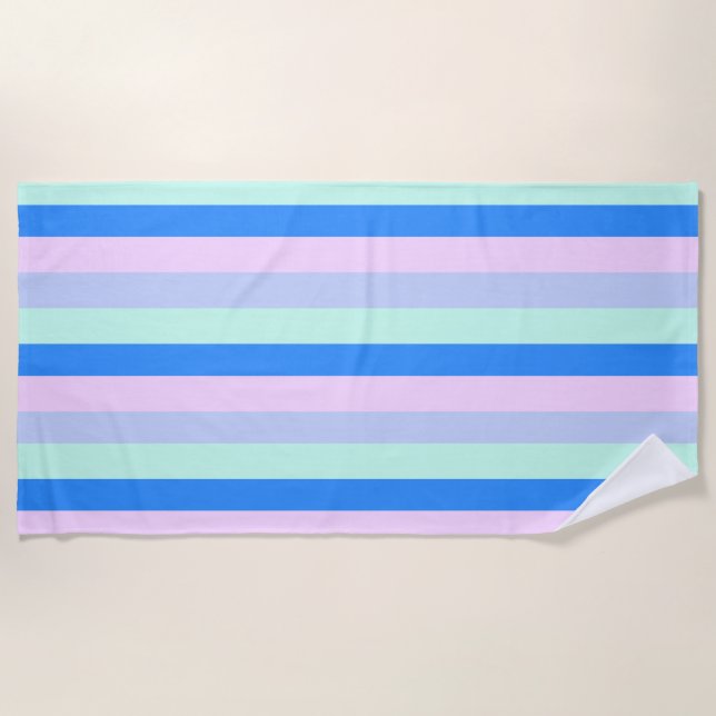 Blau, Lavendel, Rosa und Pastellfarben Grüne Strei Strandtuch (Vorderseite)
