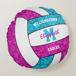 blau leuchtend rosa Mädchen Volleyball Raum Dekora Rundes Kissen