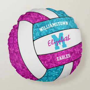 blau leuchtend rosa Mädchen Volleyball Raum Dekora Rundes Kissen