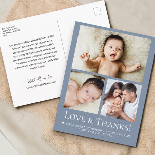 Blau Liebe und Danke Baby Foto Geburtsanzeige Postkarte