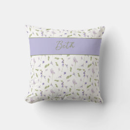 Blau Lila Aquarell Wildblumen Monogramm Name  Kissen