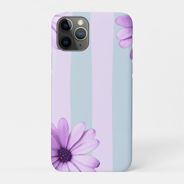 blau-lila gestreiftes Gänseblümchen-Muster Case-Mate iPhone Hülle (Rückseite)