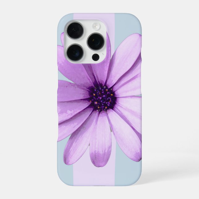 blau-lila gestreiftes Gänseblümchen-Muster iPhone 16 Pro Hülle (Rückseite)
