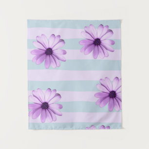 blau-lila gestreiftes Gänseblümchen-Muster Wandteppich