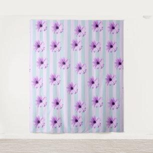 blau-lila gestreiftes Gänseblümchen-Muster Wandteppich