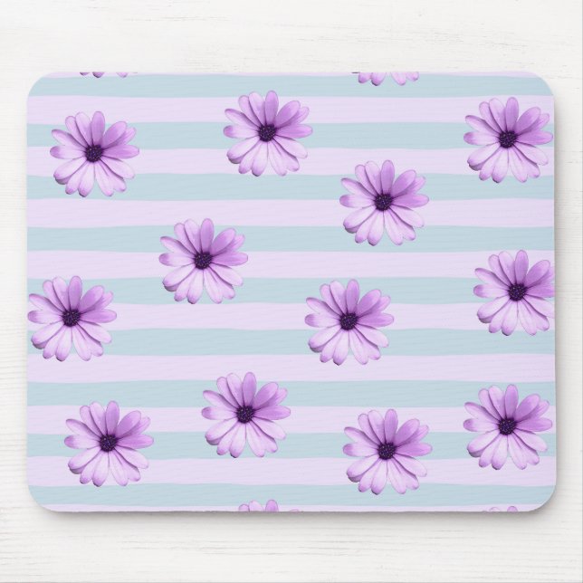 blau-lila gestreiftes Gänseblümchenmuster Mousepad (Vorne)