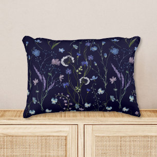 Blau Lila Hübsche Wildblumen Blumenmuster Dekokissen