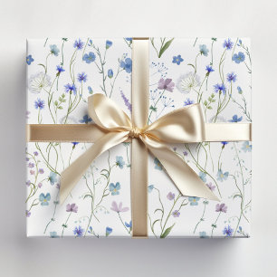 Blau Lila Hübsche Wildblumen Blumenmuster Geschenkpapier
