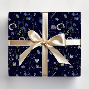 Blau Lila Hübsche Wildblumen Blumenmuster Geschenkpapier Set