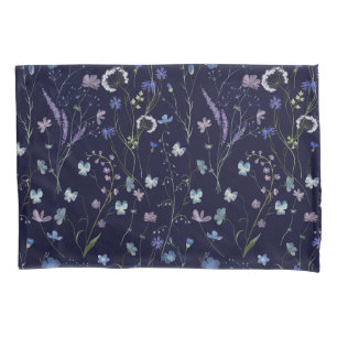 Blau Lila Hübsche Wildblumen Blumenmuster Kissenbezug