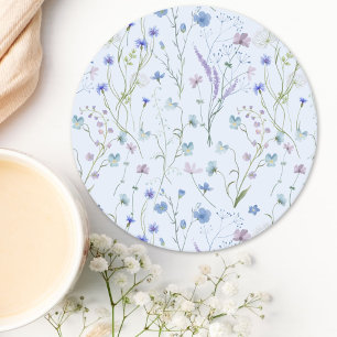 Blau Lila Hübsche Wildblumen Blumenmuster Runder Pappuntersetzer