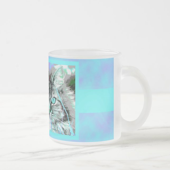 Blau-Lila Katzen-Tasse Mattglastasse (Rechts)
