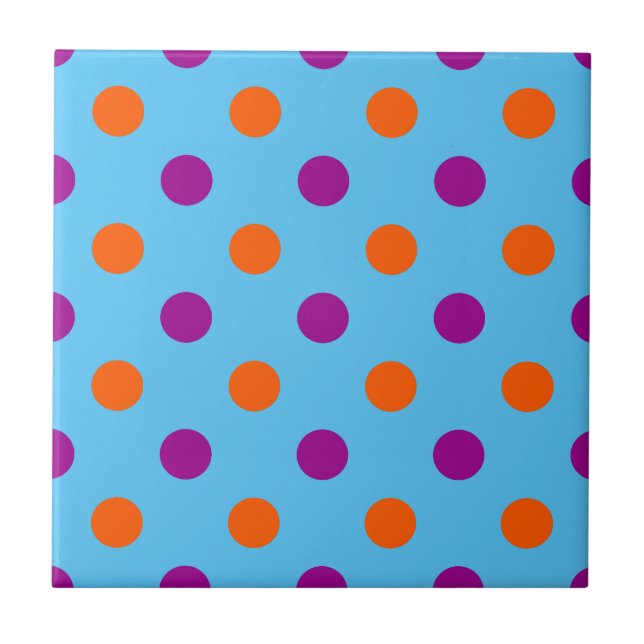 Blau Lila Orange Punkte-Muster Fliese (Vorderseite)