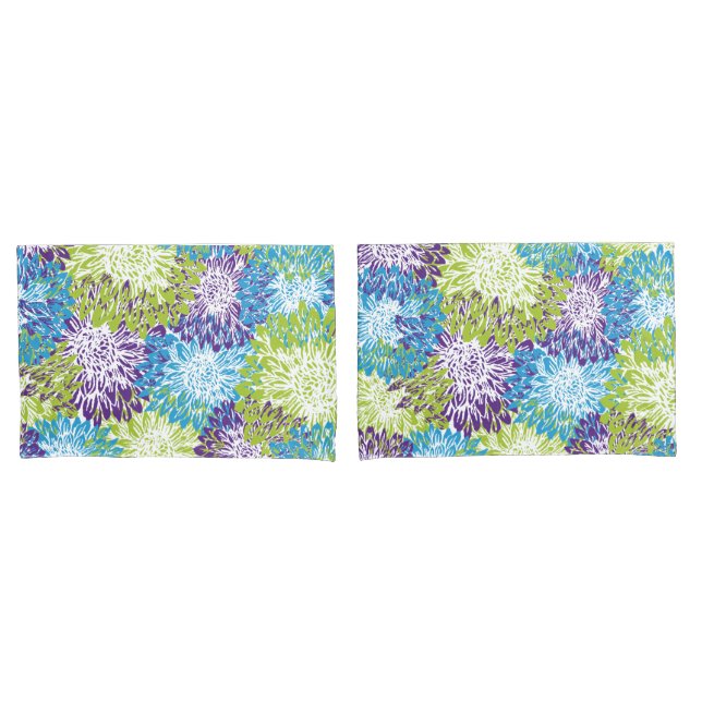 Blau, Lila und Linse Green Mums Kissenbezug (Vorderseite-Set)