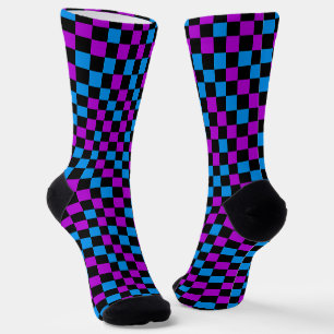 Blau lila und schwarzes kariertes Muster Socken
