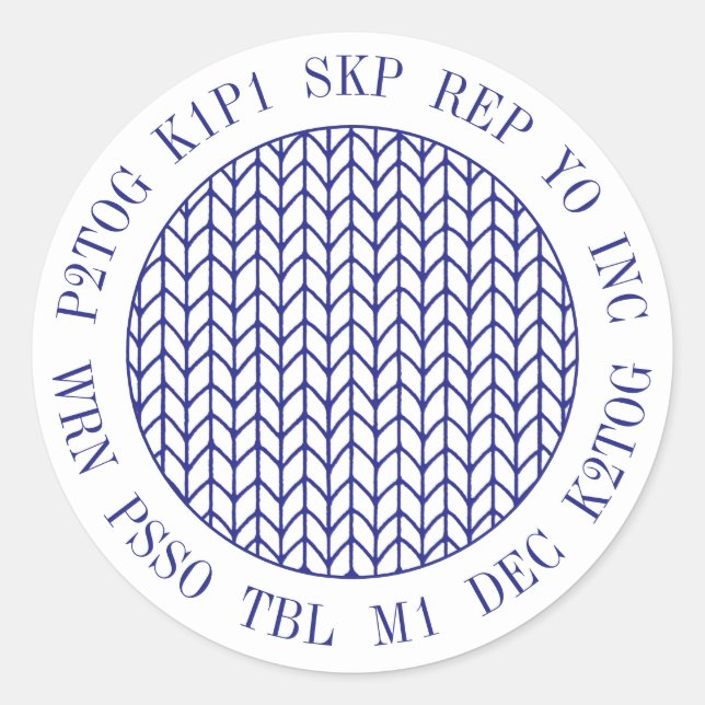 BLAU LINE STRICK Knitting Worte Große runde Sticke Runder Aufkleber (Vorderseite)