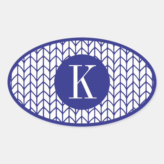 BLAU LINE STRICK Oval Stickers + Initial II (Vorderseite)