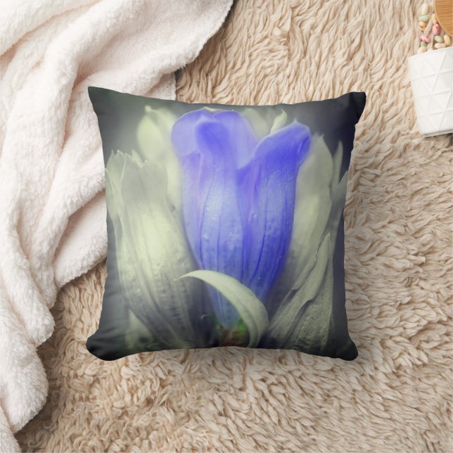 Blau-Linsenfarbe Schwarz-Weiß-Blume Kissen (Decke)