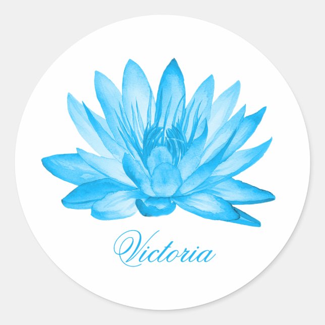 Blau-Lotus-Blume Runder Aufkleber (Vorderseite)