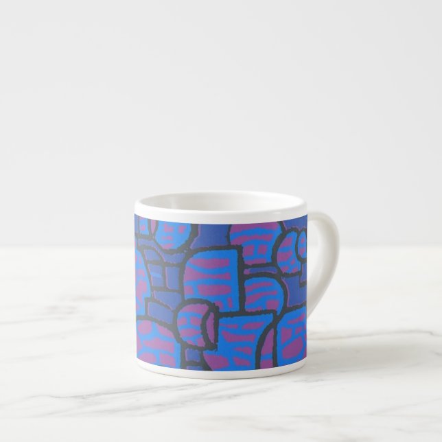 Blau, Magenta Abstrakt Espresso Tasse (Vorderseite Rechts)