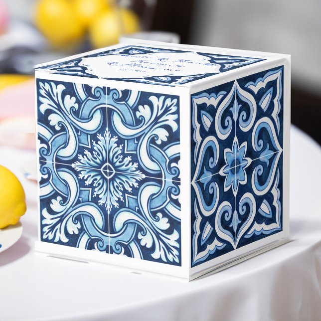 Blau mediterrane Kacheln für Hochzeitsliebkost Geschenkschachtel (Wedding sweet favor box blue Mediterranean Majolica tiles wedding favor gift box wedding favors)