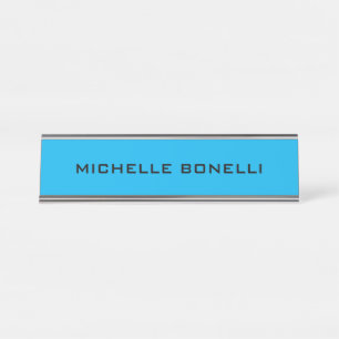 Blau Minimalistisch Schlicht Schreibtischnamensplakette