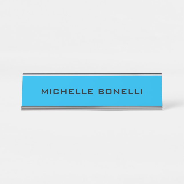 Blau Minimalistisch Schlicht Schreibtischnamensplakette (Vorderseite )