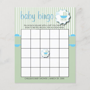 Blau & Mint Grün Babyschubkarre Dusche - Bingo Flyer