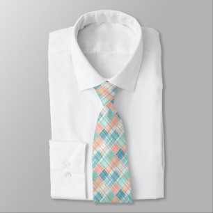 Blau, Minze, Peach & White Madras Kariert Krawatte