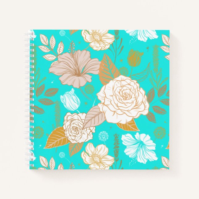 Blau mit Beige Schatten der Blume Notizbuch (Vorderseite)