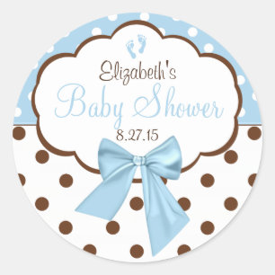 Blau mit brauner Polka Dots Babydusche Runder Aufkleber
