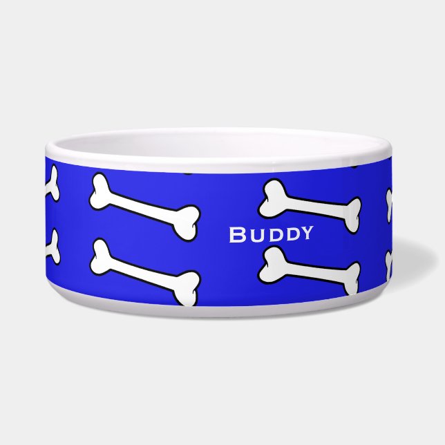 Blau mit Cartoon Knochen Custom Pet Bowl Napf (Vorderseite)