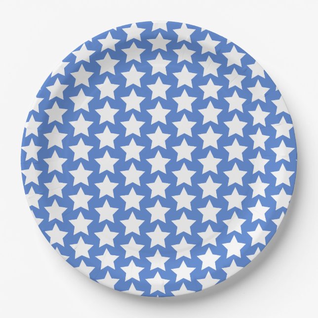 Blau mit einem Muster aus weißen Sternen Pappteller (Vorderseite)