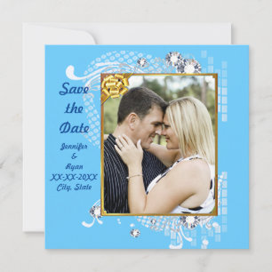 Blau mit Frame Diamonds Save the Date flache Karte