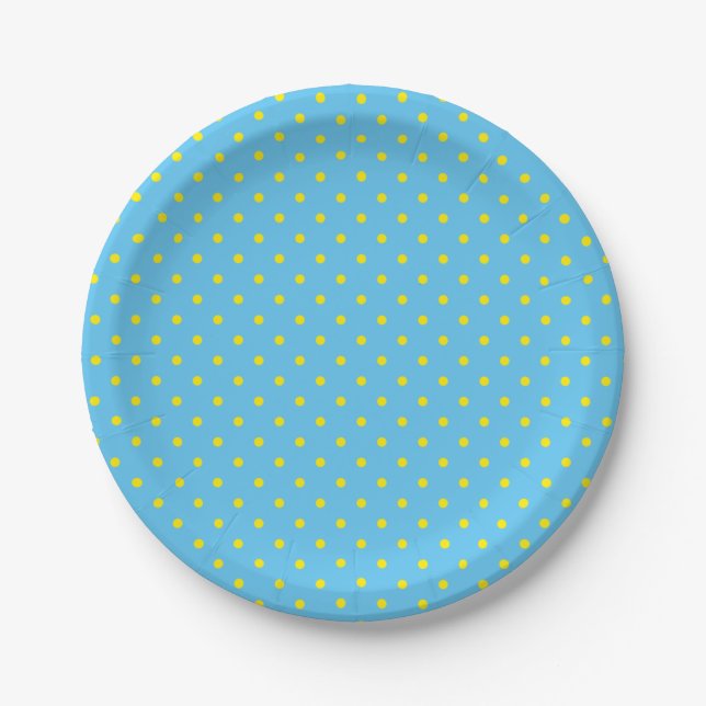 Blau mit gelben Polka-Punkten Pappteller (Vorderseite)