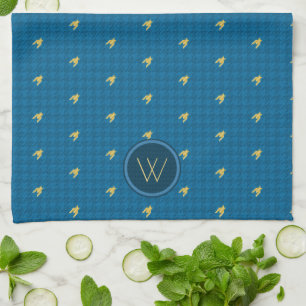 Blau mit Gold Accent Hahnentrittmuster Küchentüche Geschirrtuch